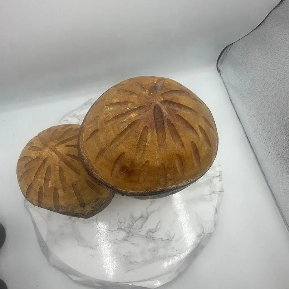 MCM Wooden Mushroom Figurine Sculptures- Set of 2